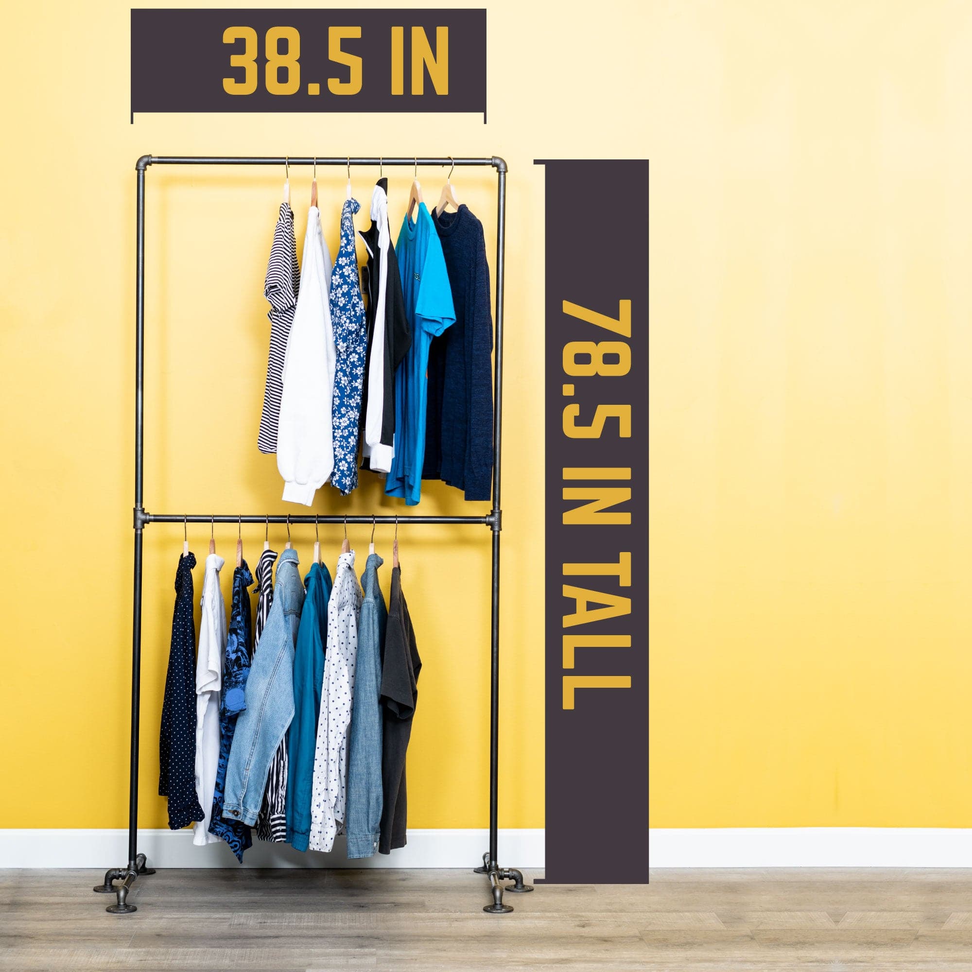 PIPE DECOR Industrial Steel Freestanding Double Hung Clothing Rack