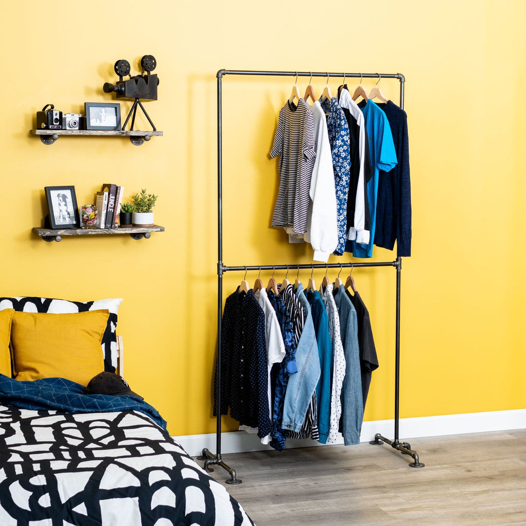 Industrial Steel Freestanding Double Hung Clothing Rack