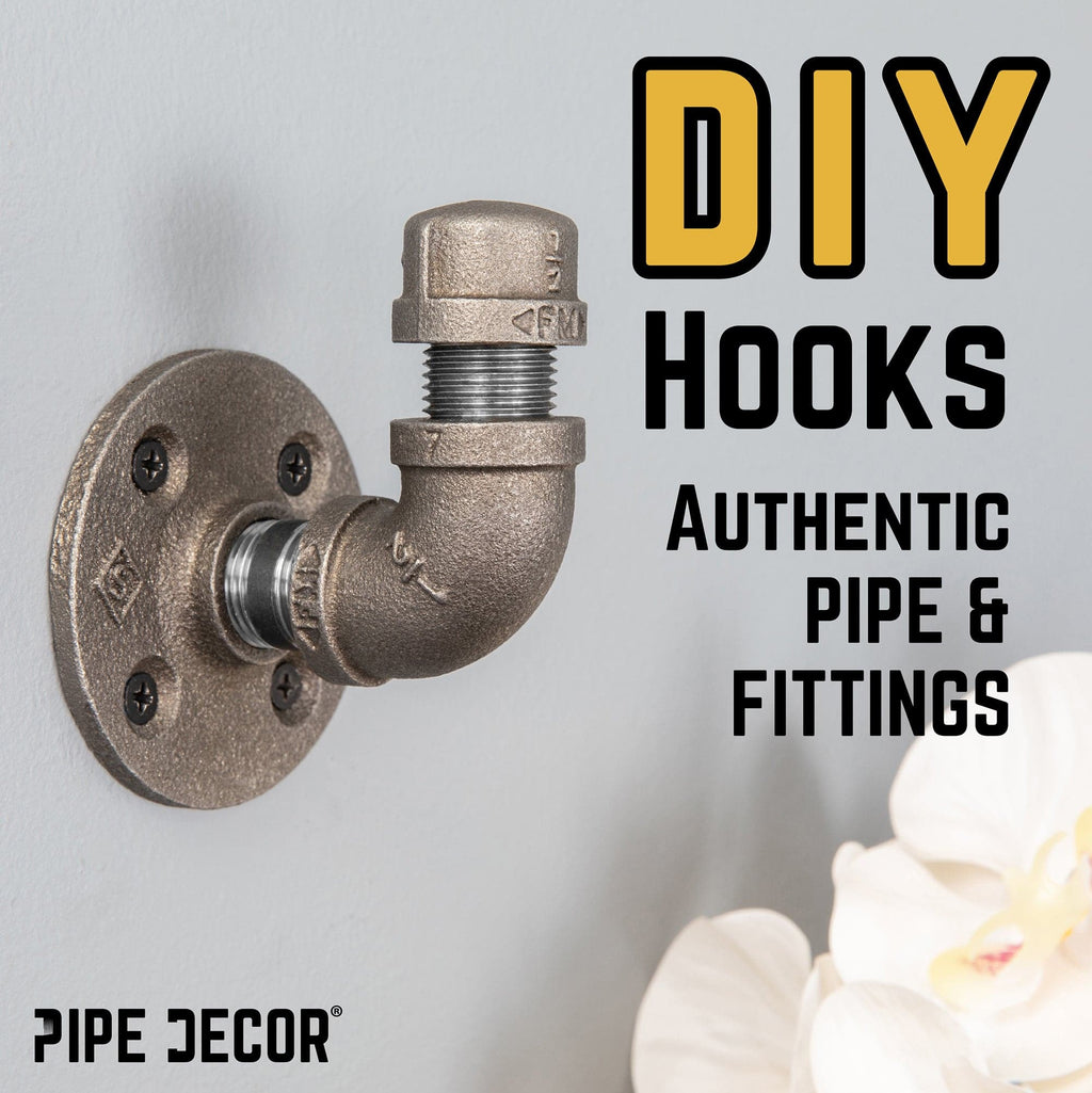 PIPE DECOR 90 Degree Elbow Industrial Pipe Wall Hook Kit (2-Pack)