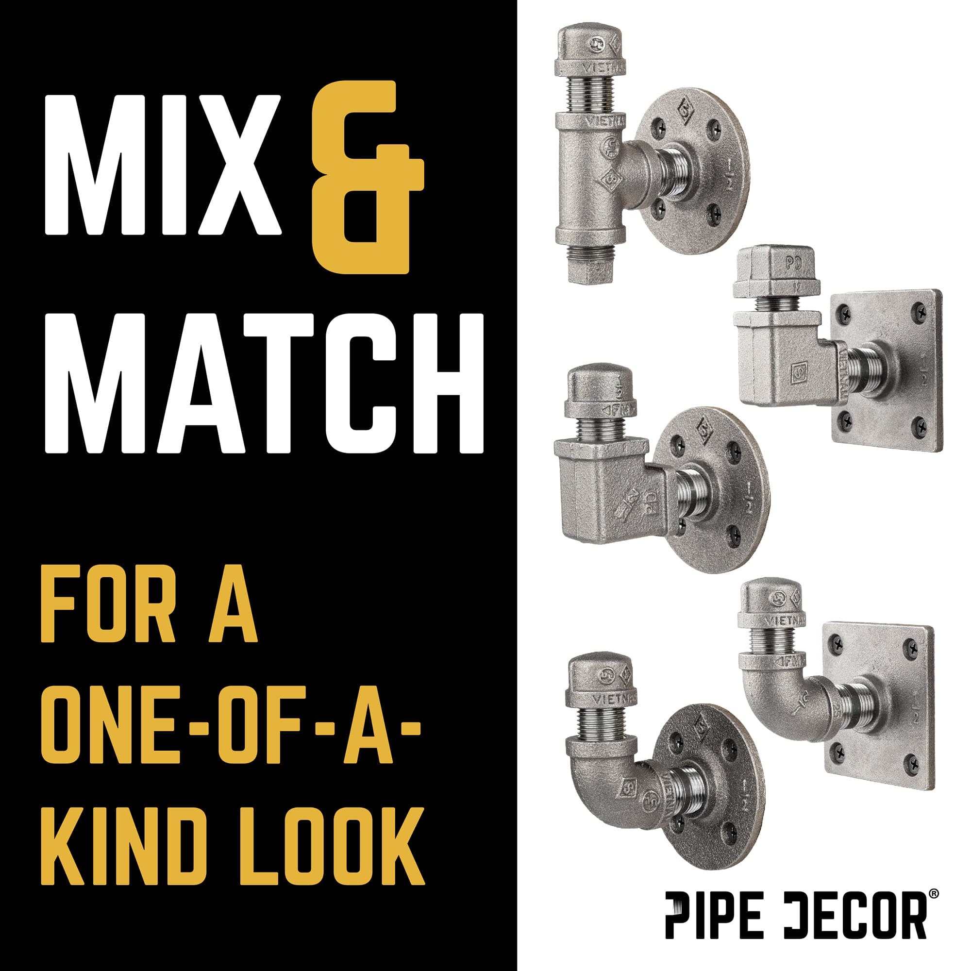 PIPE DECOR 90 Degree Elbow Industrial Pipe Wall Hook Kit (2-Pack)