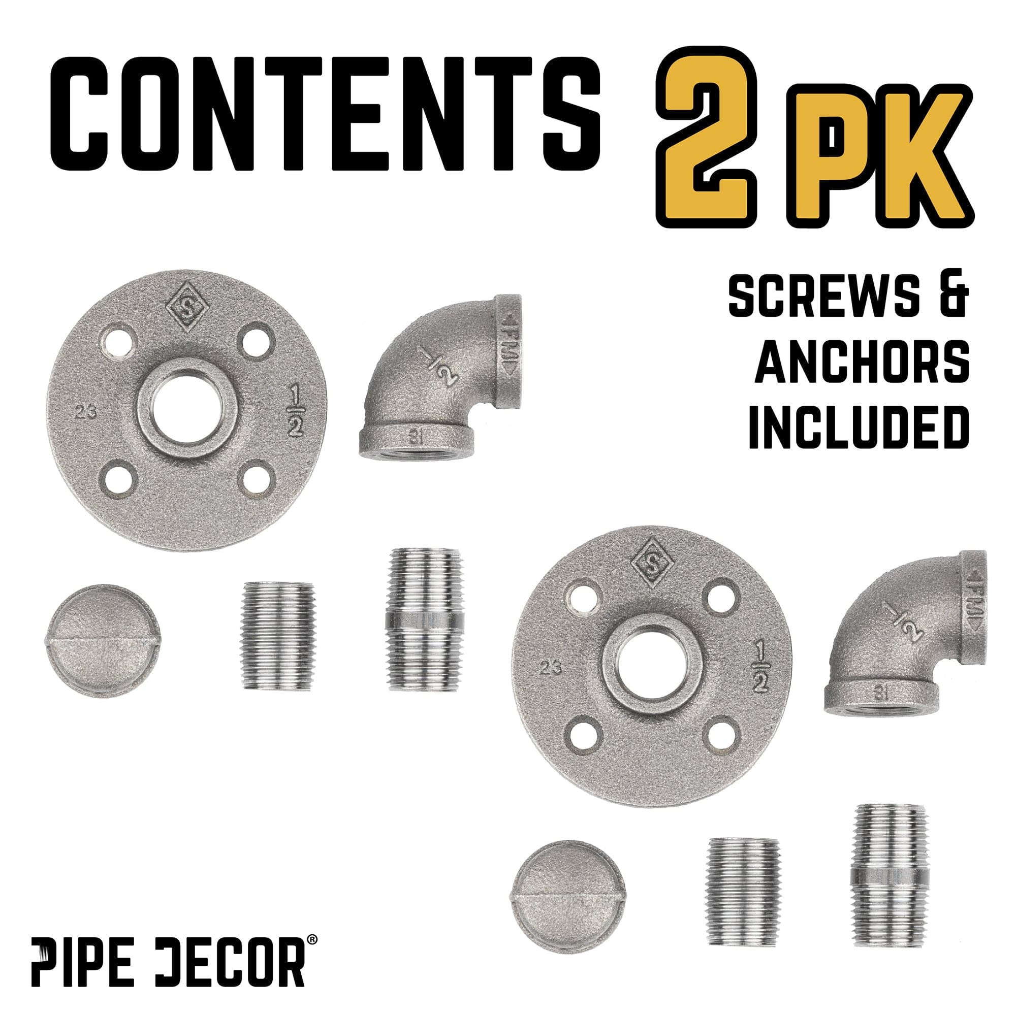 PIPE DECOR 90 Degree Elbow Industrial Pipe Wall Hook Kit (2-Pack)