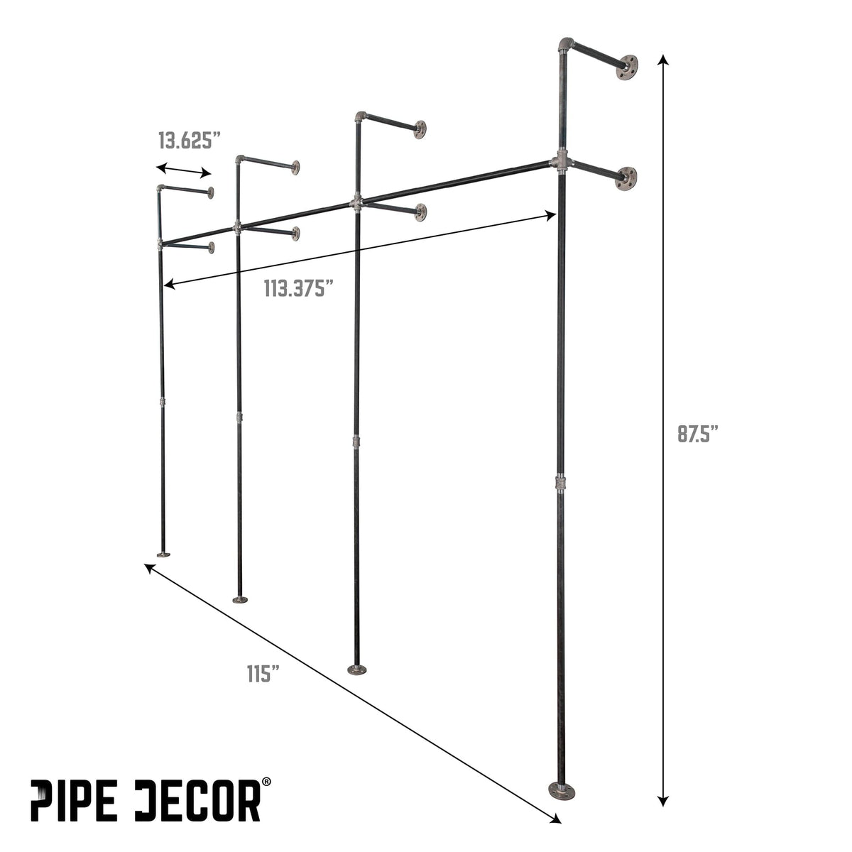 115 in. Triple Wall Mounted Clothing Rack