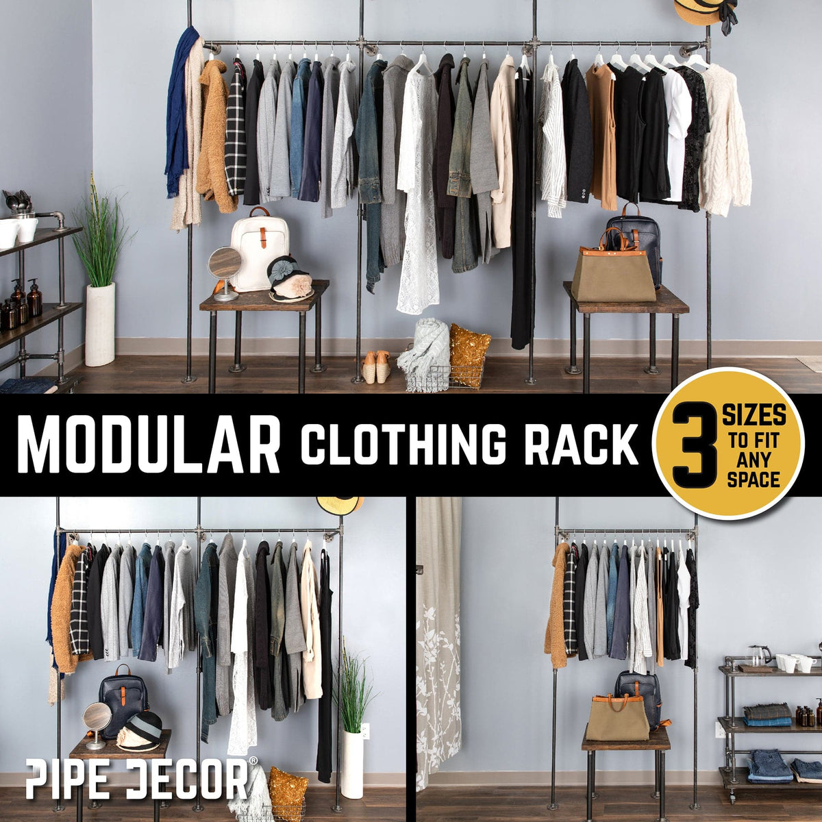 115 in. Triple Wall Mounted Clothing Rack