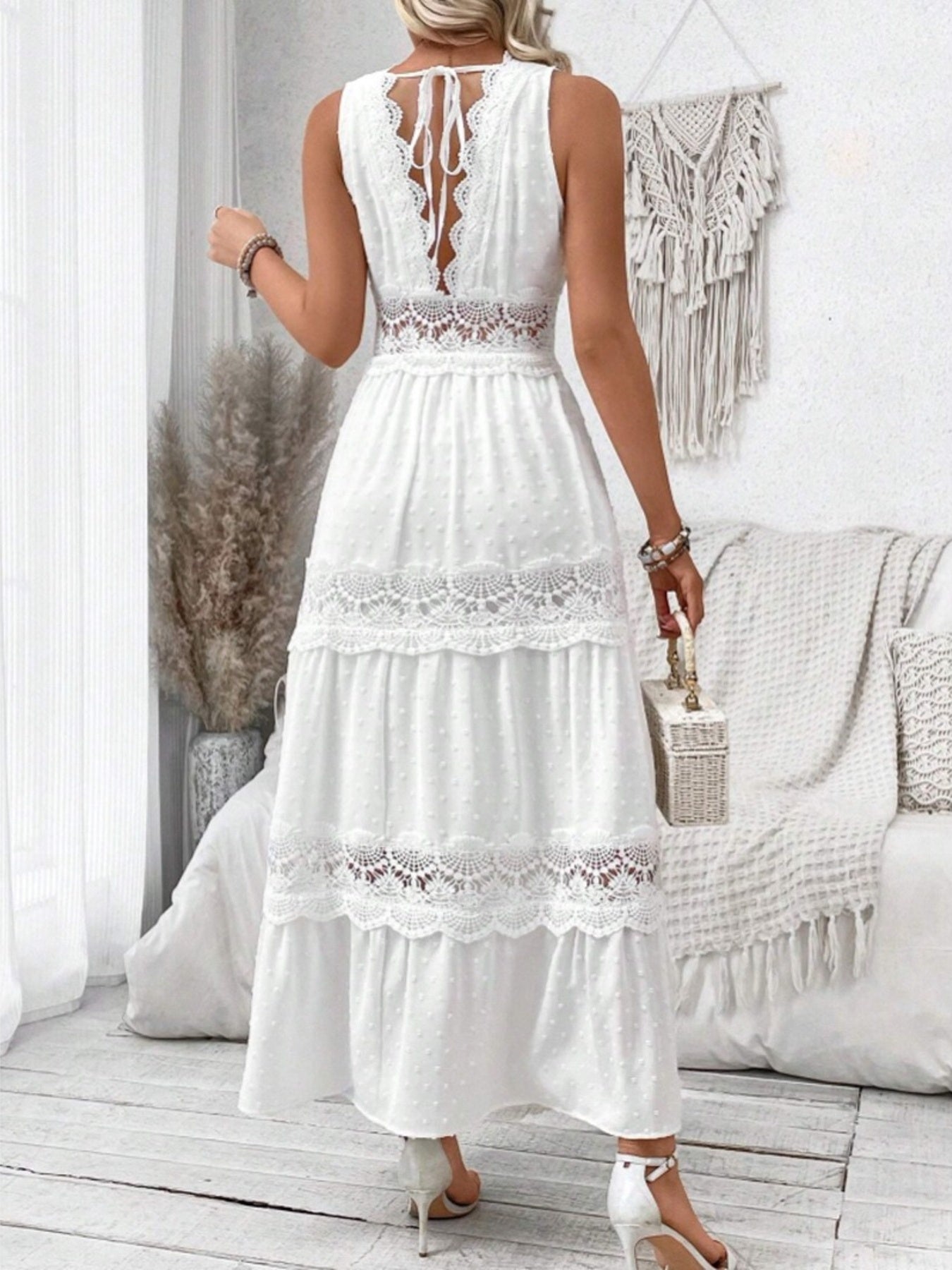 Lace Swiss Dot Sleeveless Maxi Dress