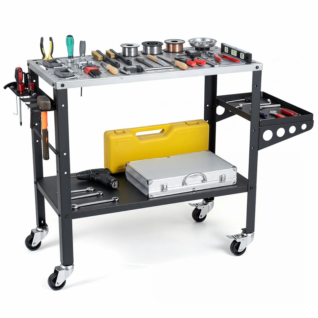 Welding Table with 144 Fixture Holes & Lockable Wheels