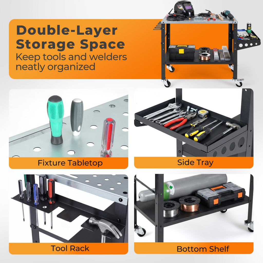 Welding Table with 144 Fixture Holes & Lockable Wheels