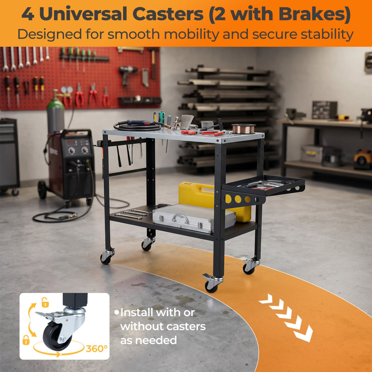 Welding Table with 144 Fixture Holes & Lockable Wheels