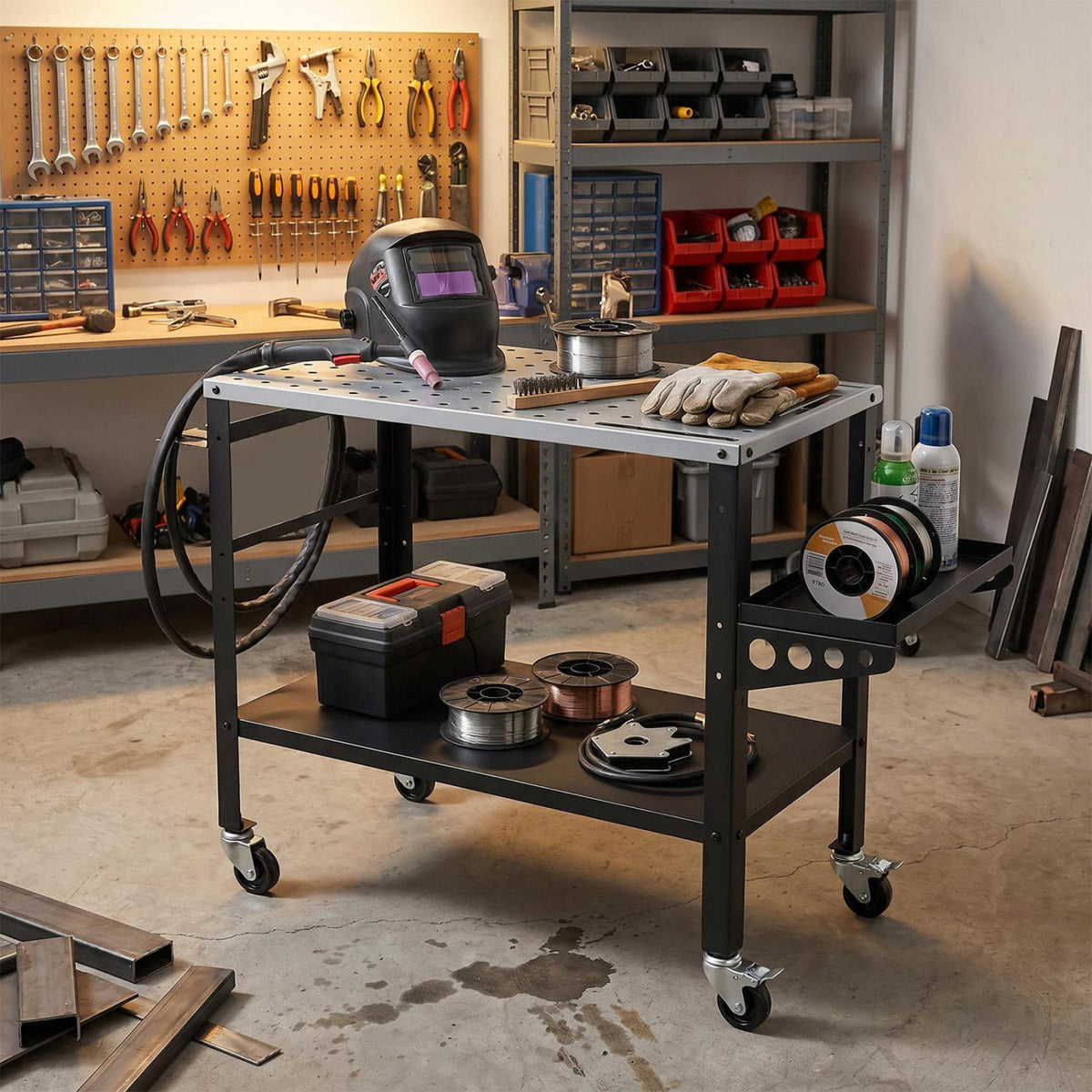 Welding Table with 144 Fixture Holes & Lockable Wheels