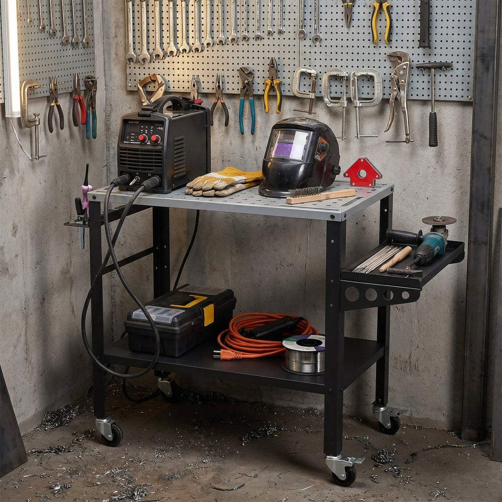 Welding Table with 144 Fixture Holes & Lockable Wheels