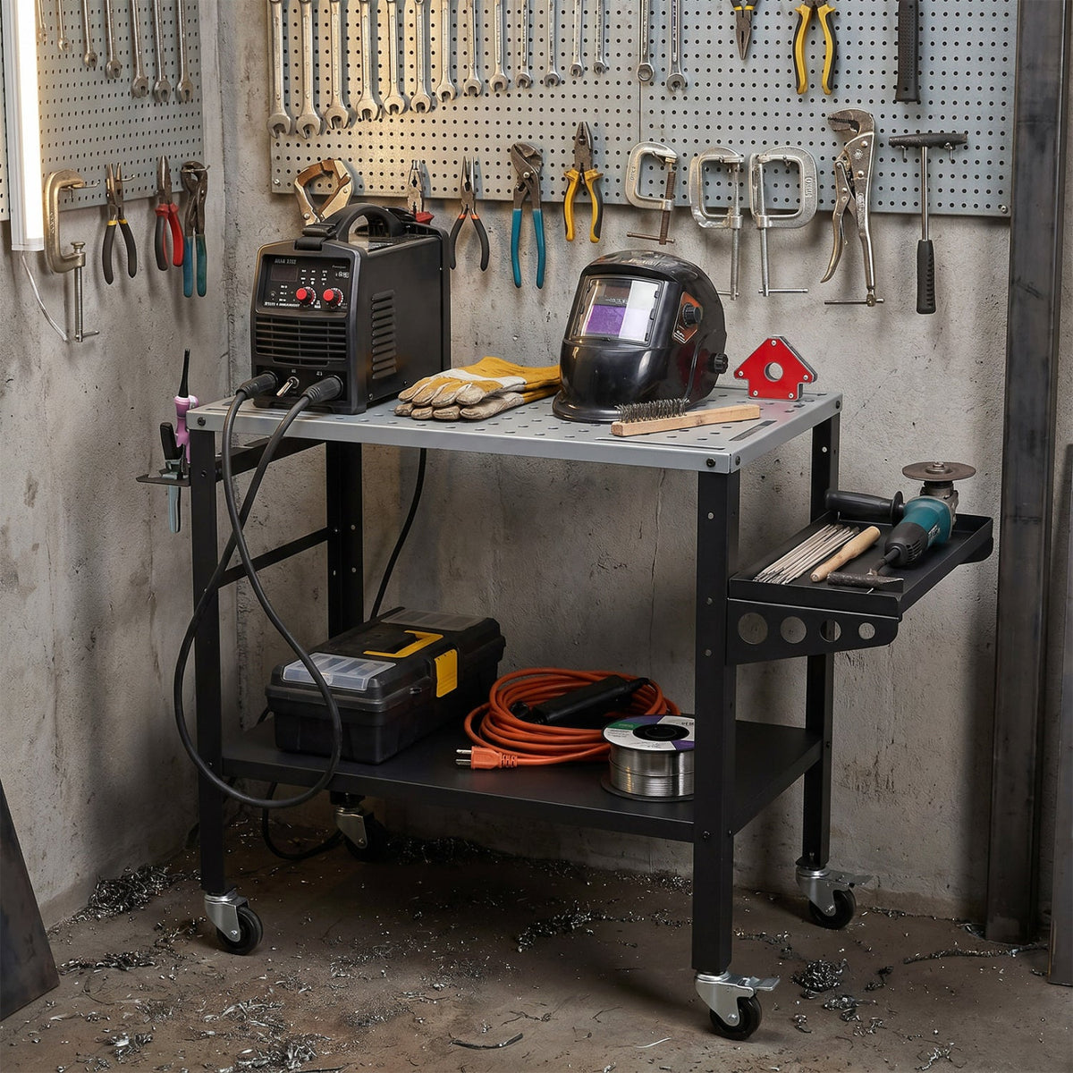Welding Table with 144 Fixture Holes & Lockable Wheels