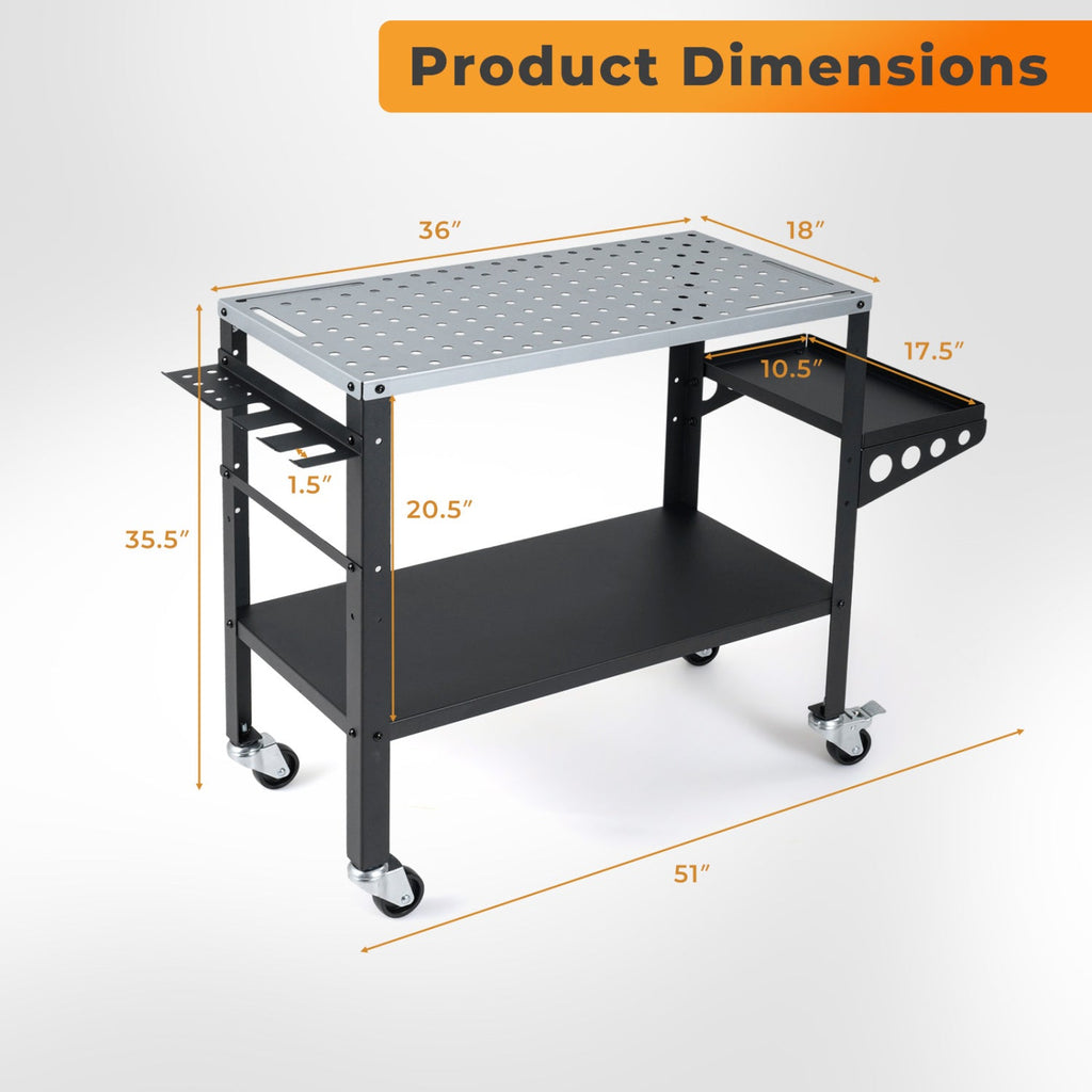 Welding Table with 144 Fixture Holes & Lockable Wheels