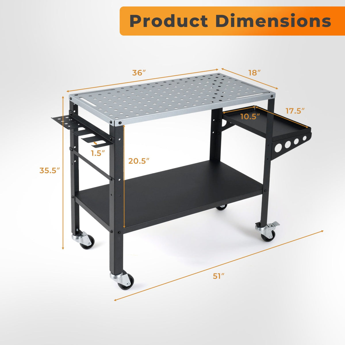 Welding Table with 144 Fixture Holes & Lockable Wheels