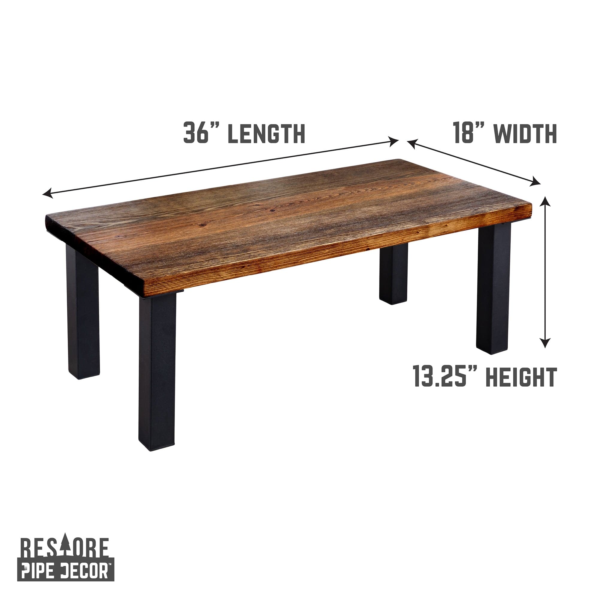 PIPE DECOR Skyline Boulder Black Solid Wood Coffee Table with 12 in. High-Rise Steel Legs