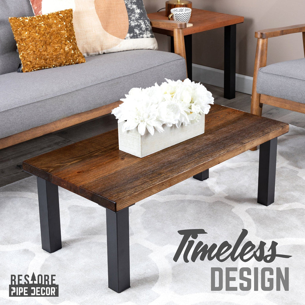 PIPE DECOR Skyline Boulder Black Solid Wood Coffee Table with 12 in. High-Rise Steel Legs