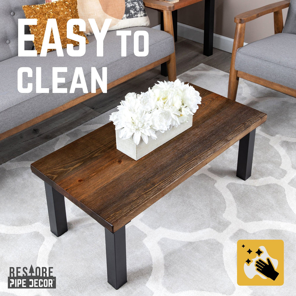 PIPE DECOR Skyline Boulder Black Solid Wood Coffee Table with 12 in. High-Rise Steel Legs