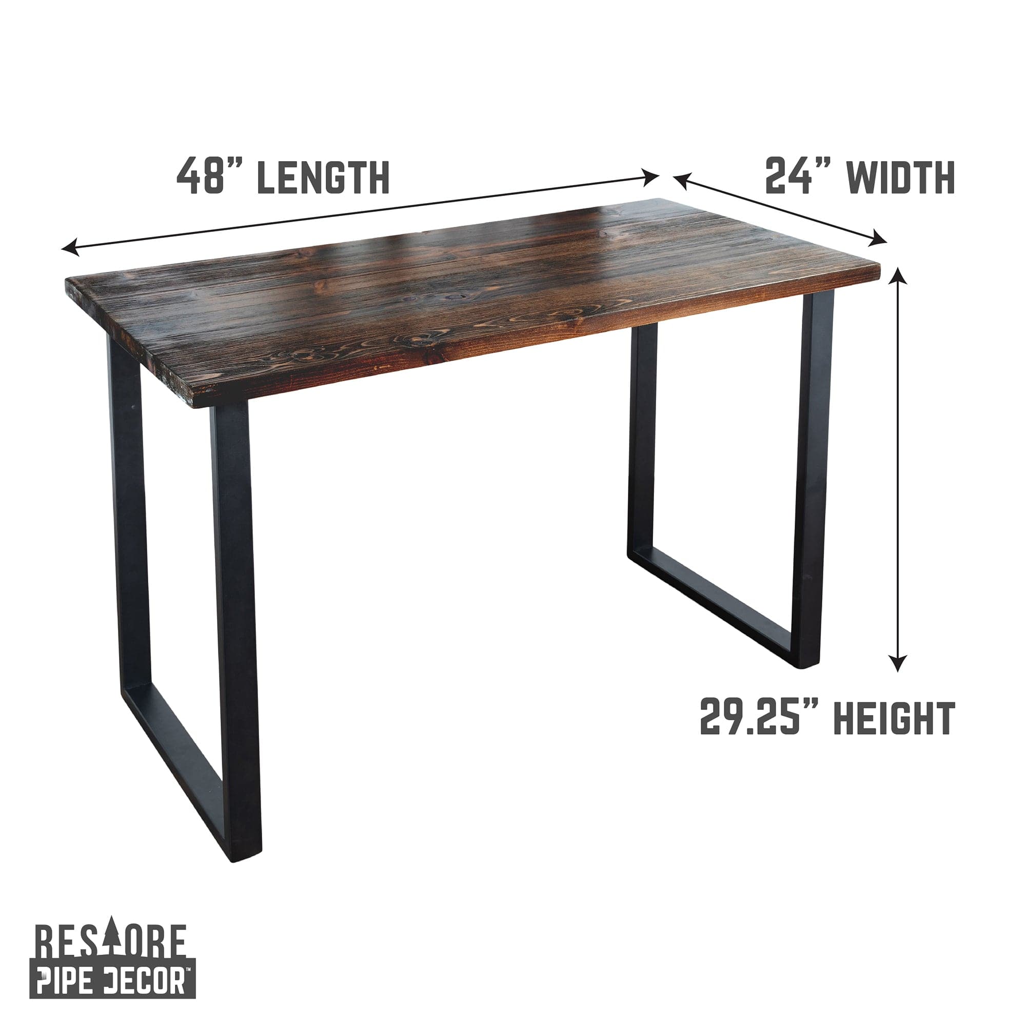 PIPE DECOR Skyline Boulder Black Solid Wood Desk with 28 in. Square Steel Landscape Legs