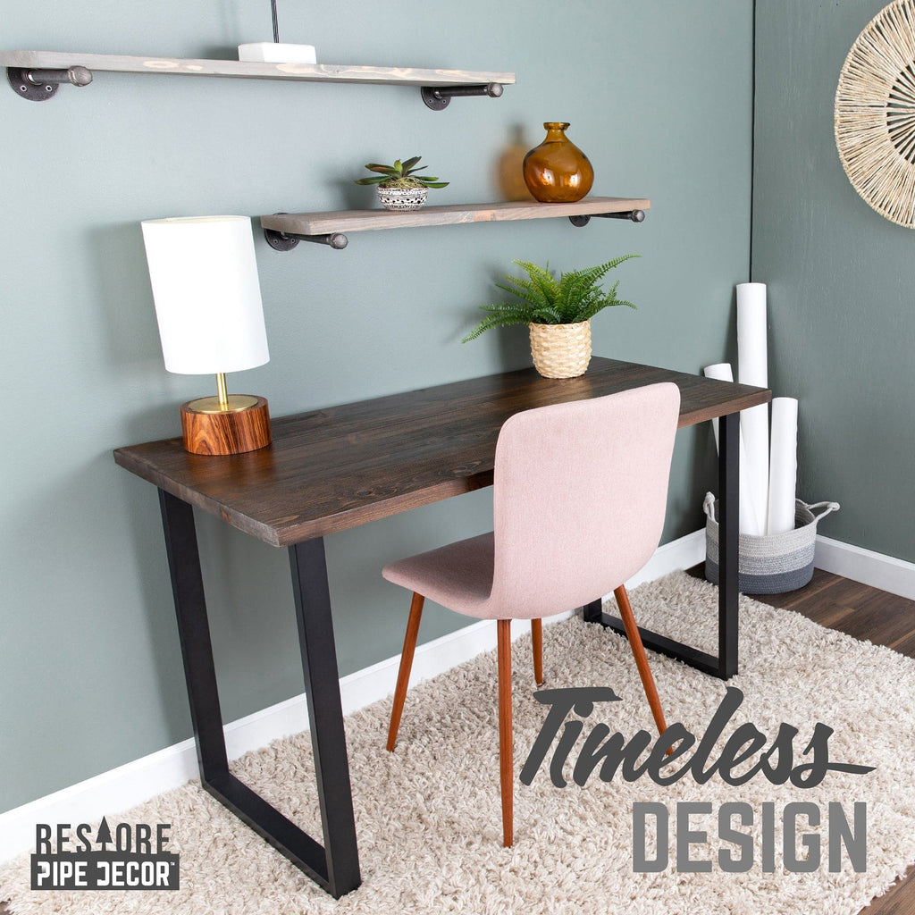 PIPE DECOR Skyline Boulder Black Solid Wood Desk with 28 in. Square Steel Landscape Legs