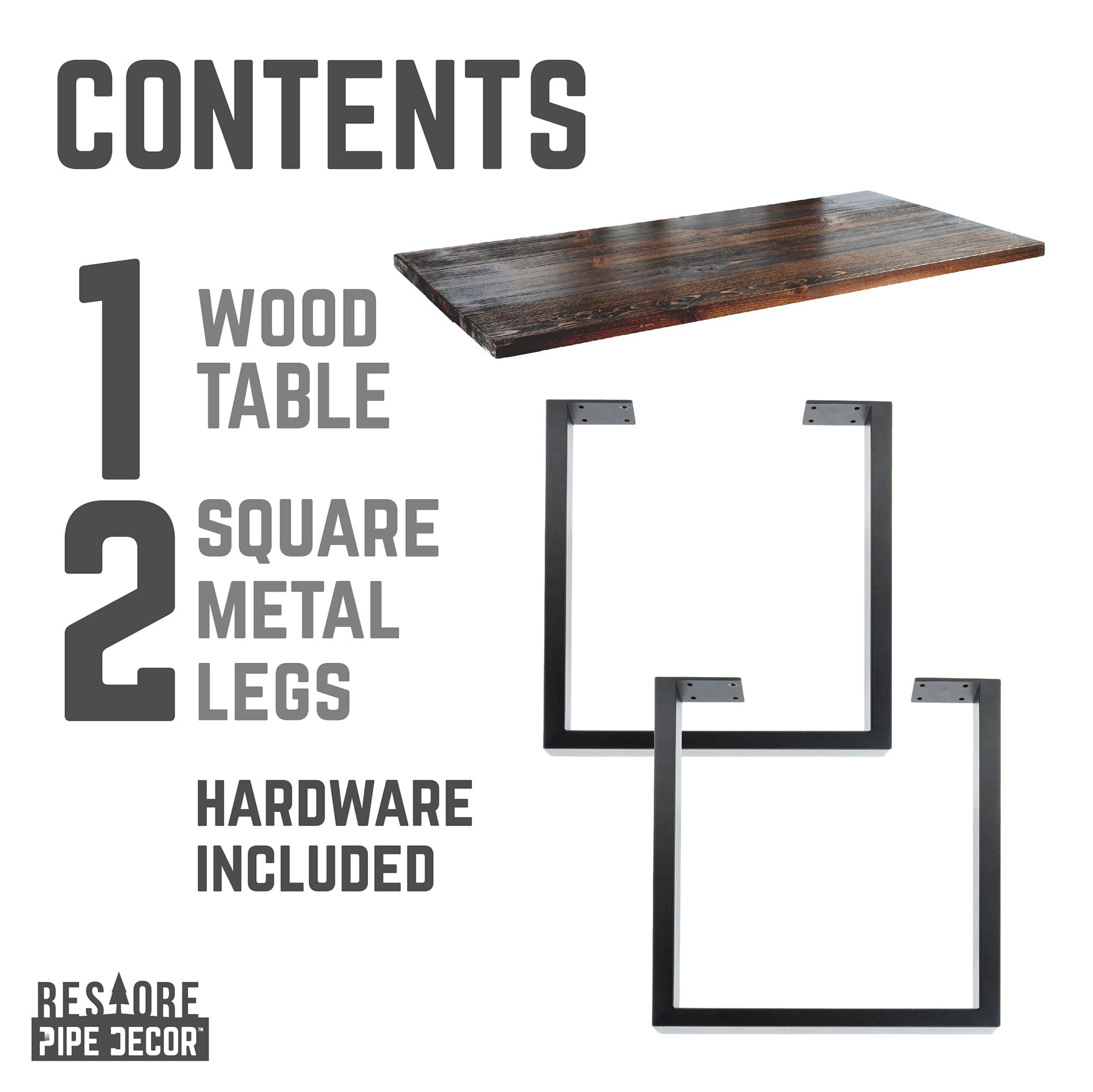 PIPE DECOR Skyline Boulder Black Solid Wood Desk with 28 in. Square Steel Landscape Legs