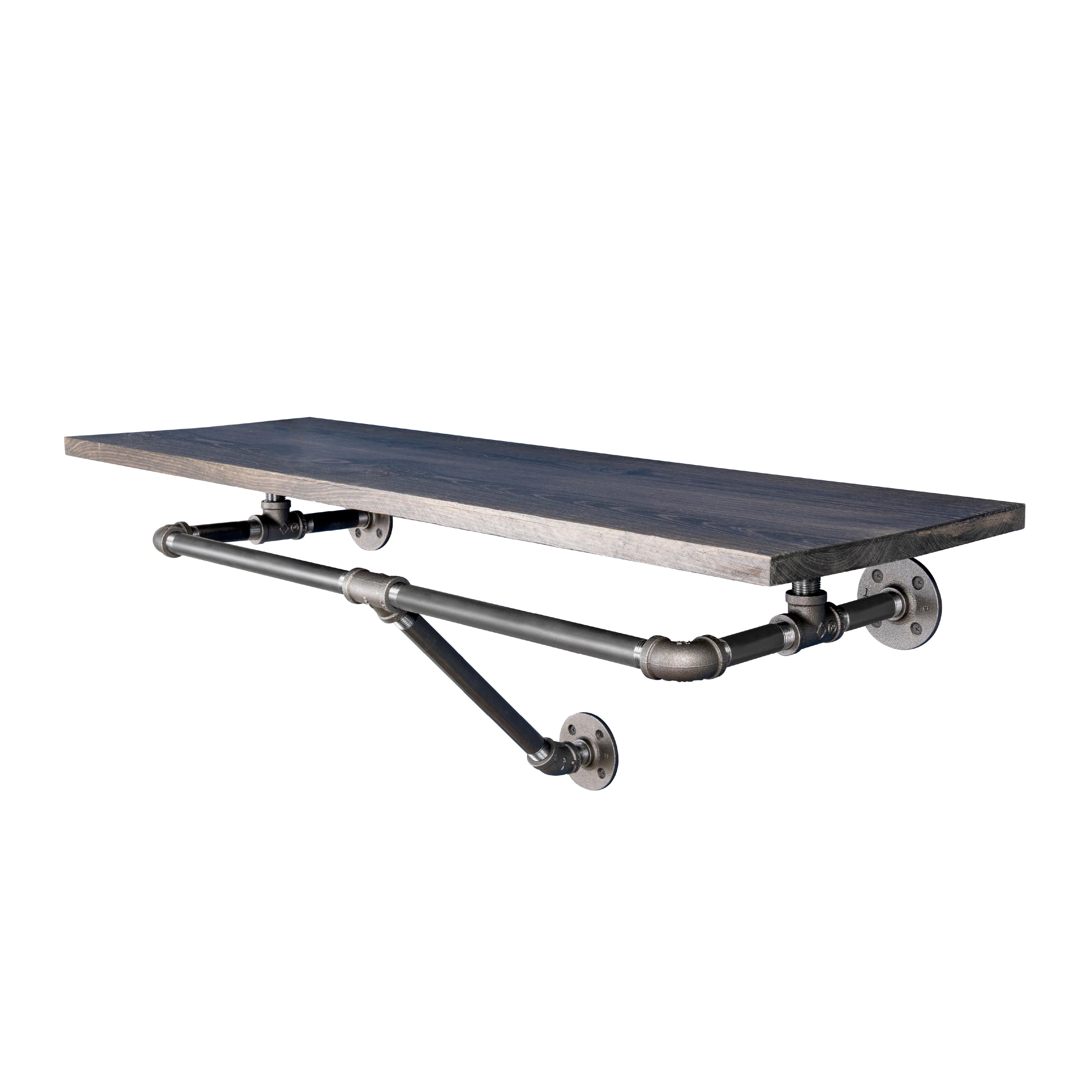 PIPE DECOR 24 in. Boulder Black Wall Mounted Clothing Rack with Wood Shelf