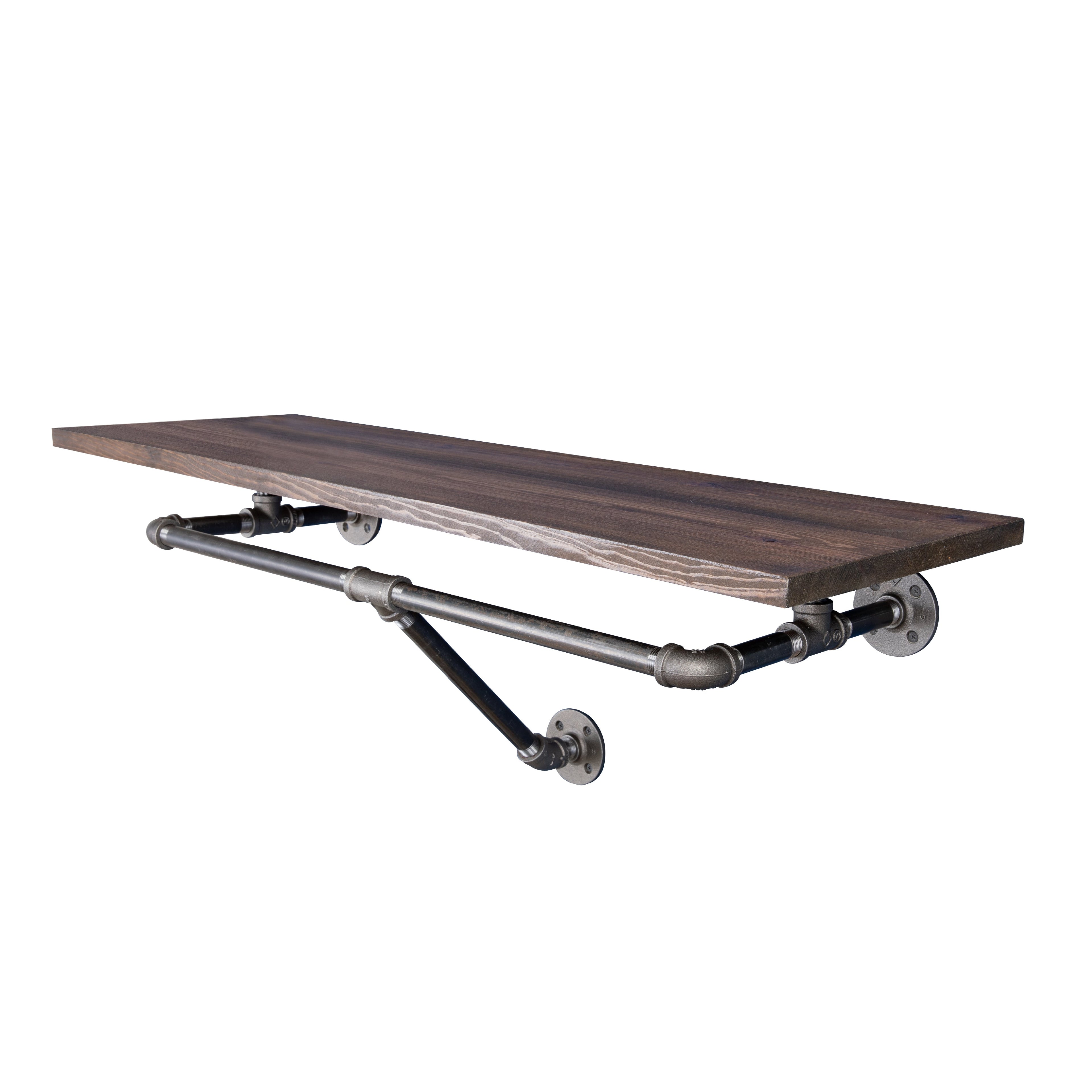 PIPE DECOR 36 in. Trail Brown Wall Mounted Clothing Rack with Wood Shelf