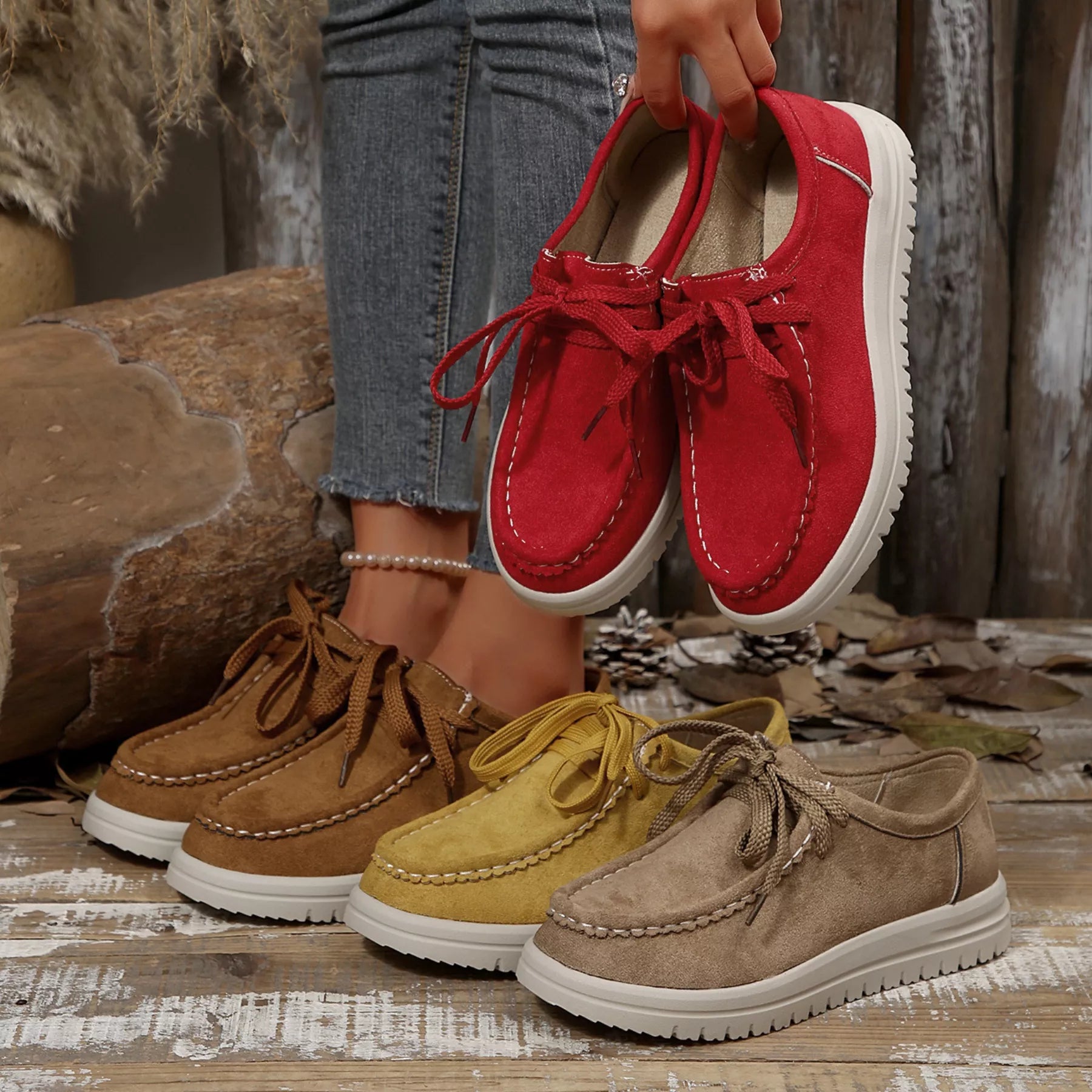 Women's Lace-Up Suede Round Toe Flats | Comfortable Casual Shoes