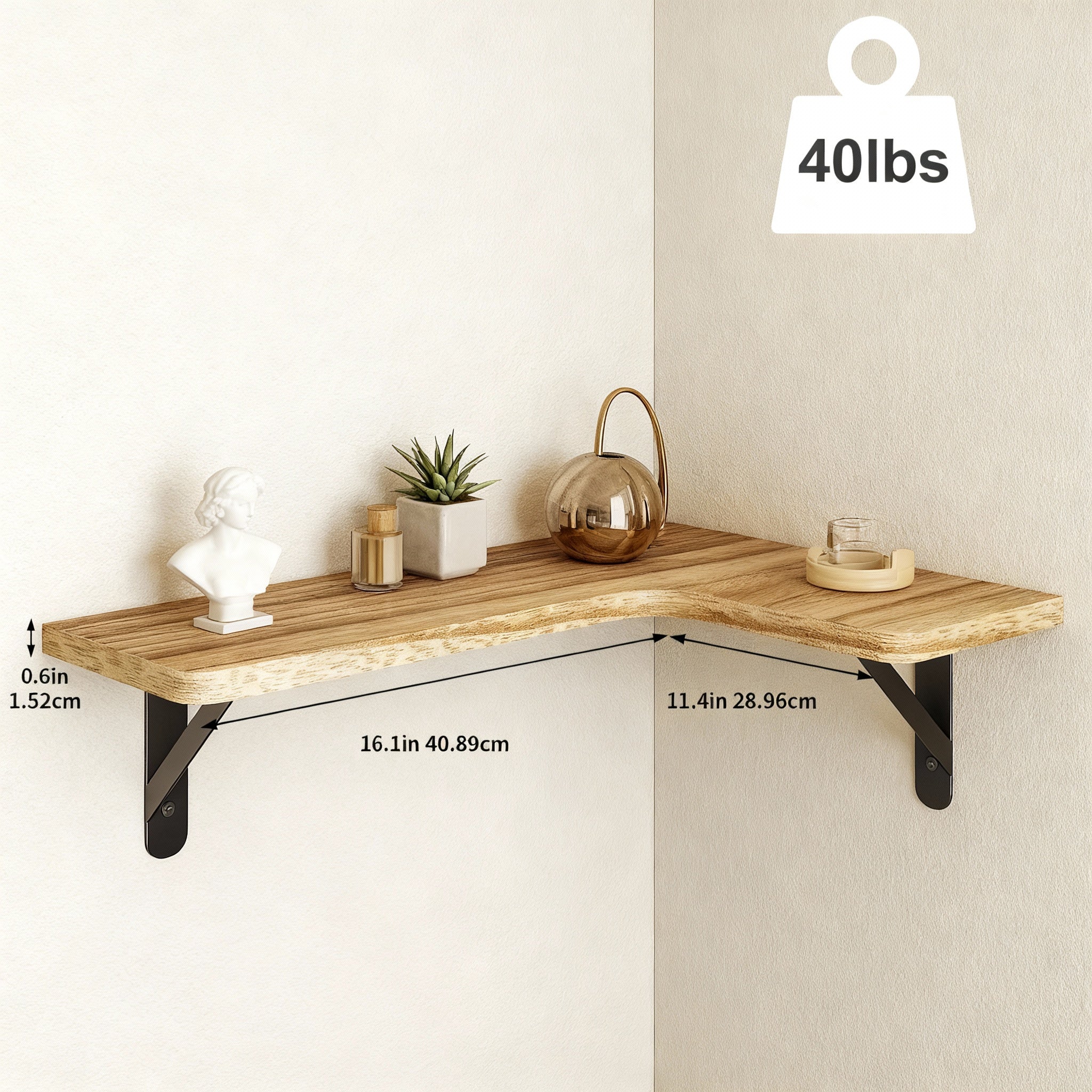 Rustic Corner Floating Shelves – Set of 5 Wall-Mounted Wood Shelves