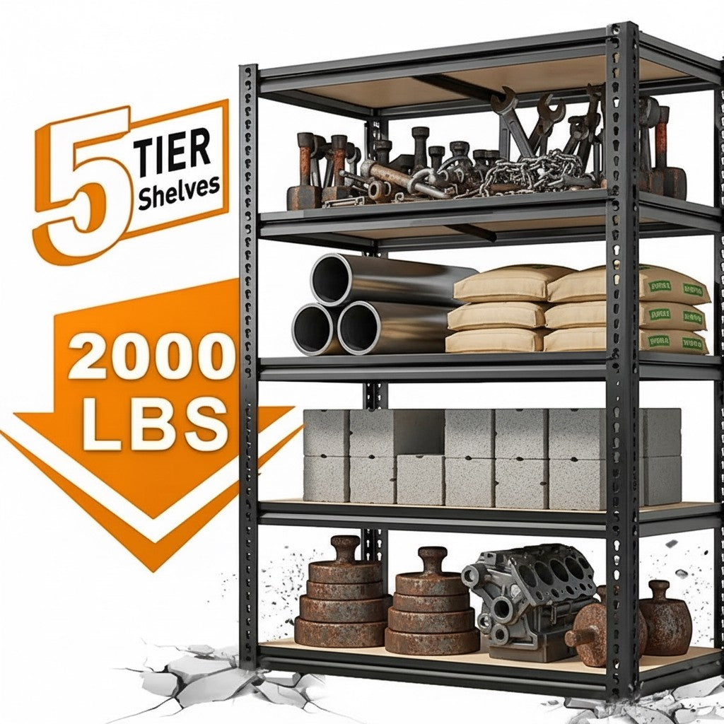 Heavy Duty Metal Garage Shelving Rack – 4/5/6-Tier Adjustable Steel Shelf | 2000+ lbs | Black & Silver