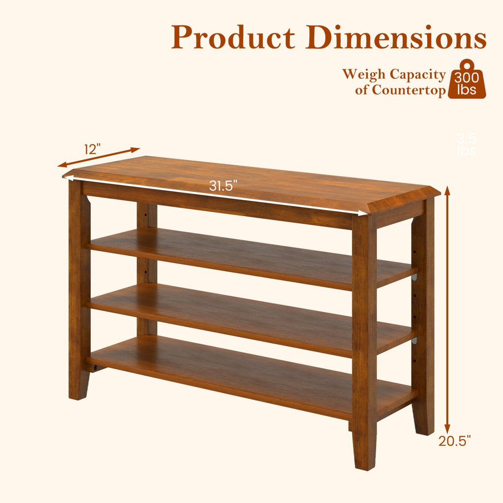 31.5" Solid Wood Shoe Rack Bench with Adjustable Shelves