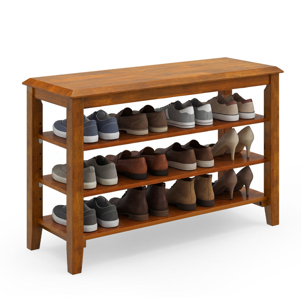31.5" Solid Wood Shoe Rack Bench with Adjustable Shelves