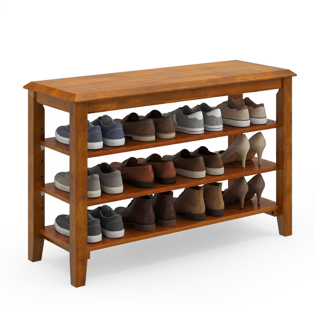 31.5" Solid Wood Shoe Rack Bench with Adjustable Shelves
