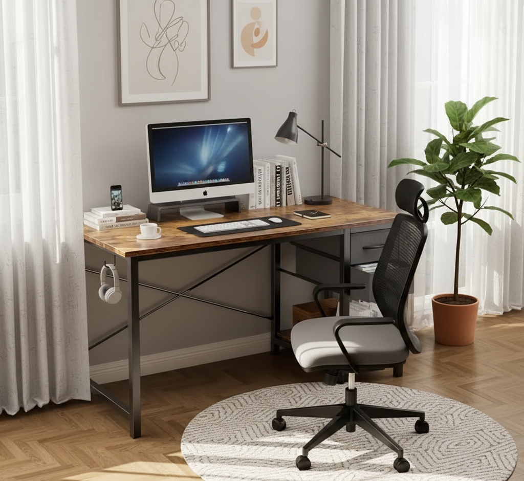 Computer Desk with Fabric Storage Drawers – Modern Home Office Table, 40" & 47"