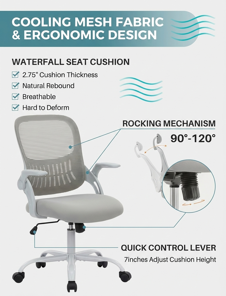 Ergonomic High-Back Mesh Office Chair – Adjustable Lumbar Support & Headrest | Grey, Black, Pink