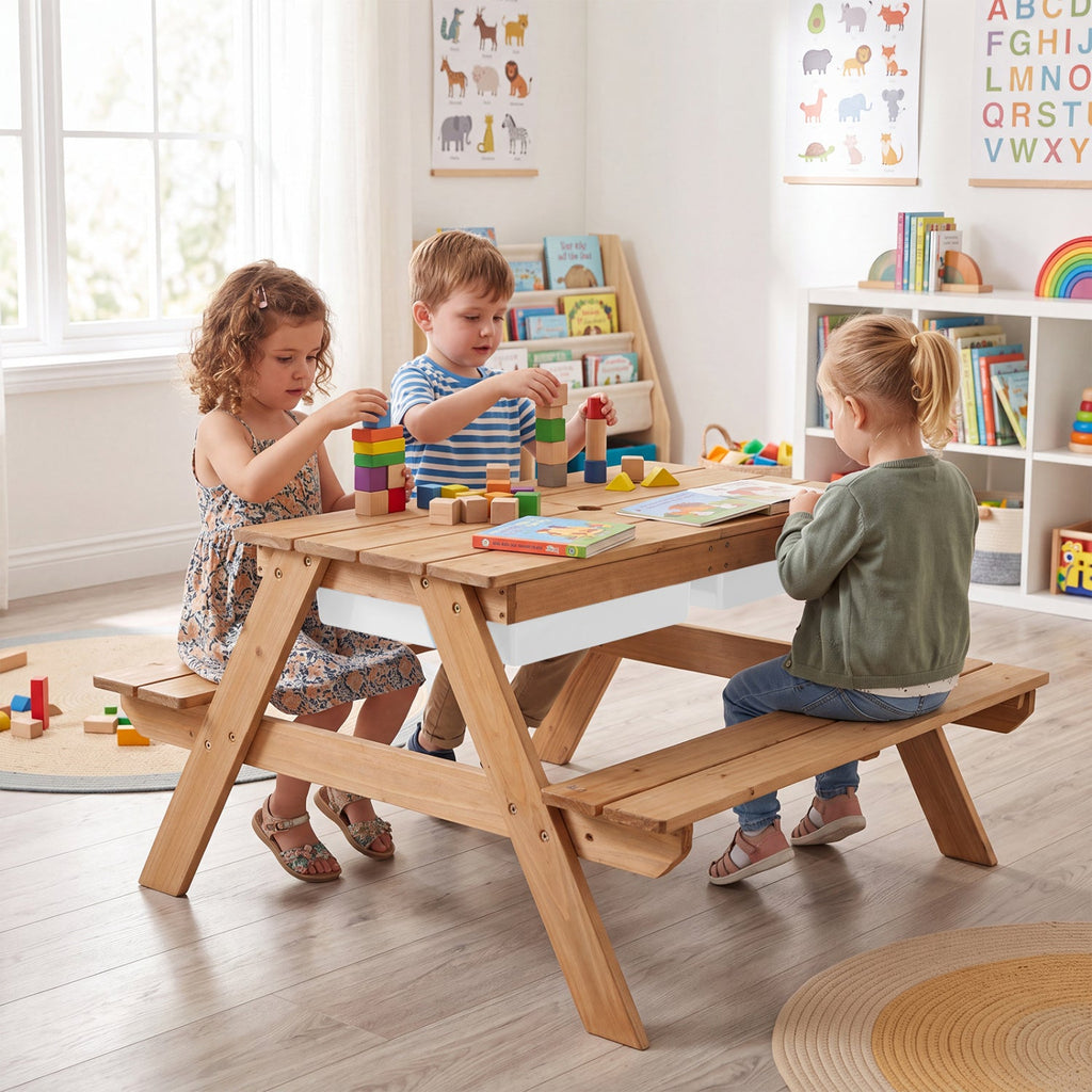 3-in-1 Kids Fir Picnic Table with Umbrella