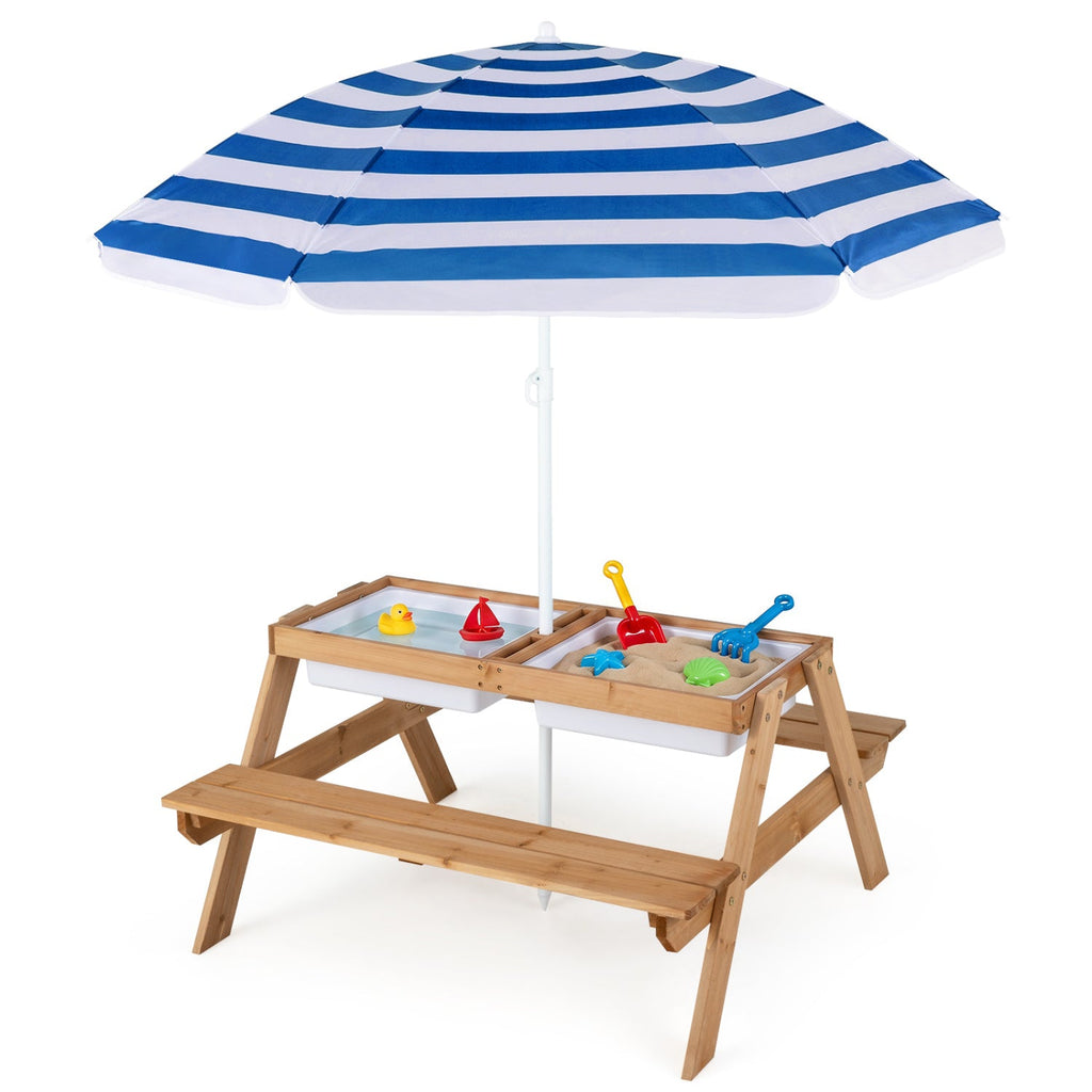 3-in-1 Kids Fir Picnic Table with Umbrella