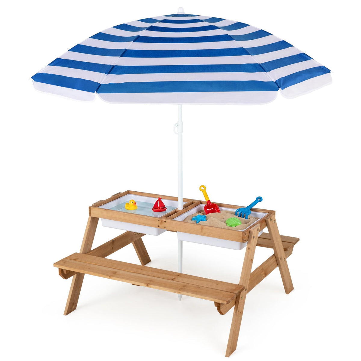 3-in-1 Kids Fir Picnic Table with Umbrella