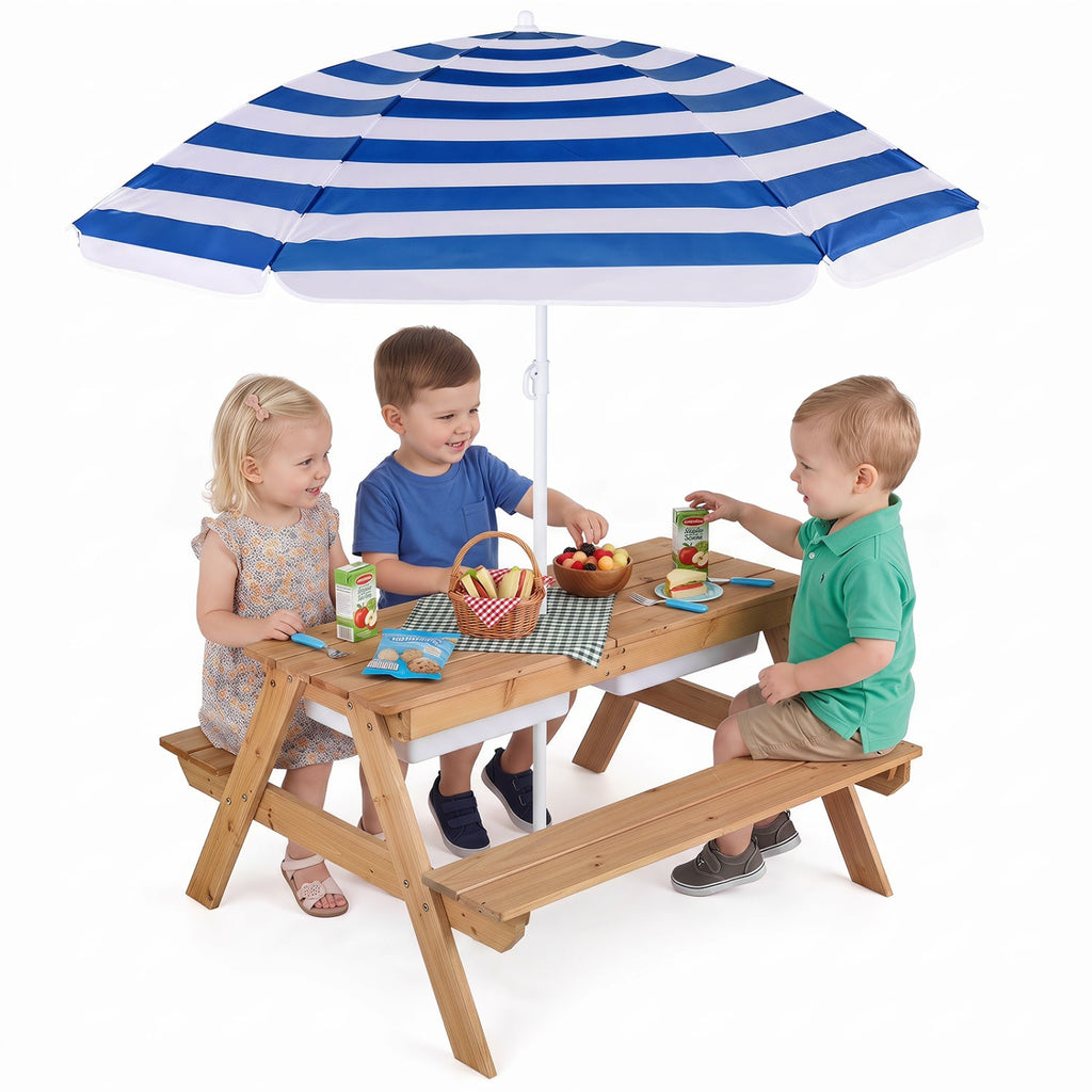 3-in-1 Kids Fir Picnic Table with Umbrella