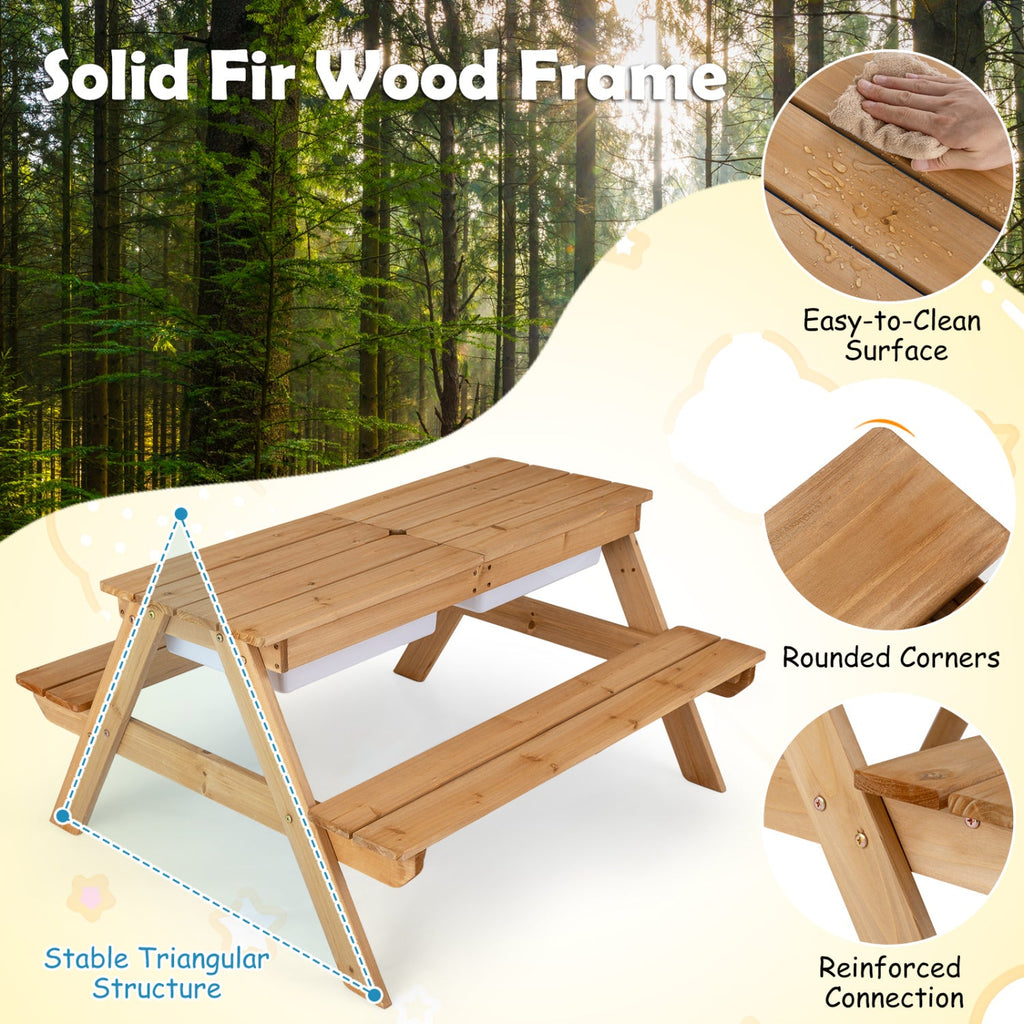 3-in-1 Kids Fir Picnic Table with Umbrella