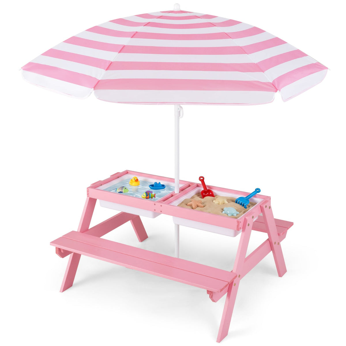 3-in-1 Kids Fir Picnic Table with Umbrella