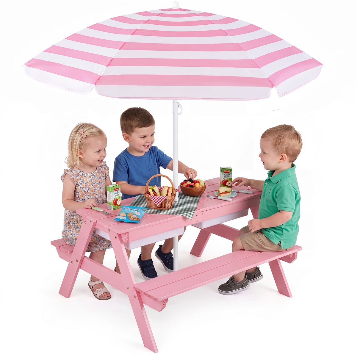 3-in-1 Kids Fir Picnic Table with Umbrella