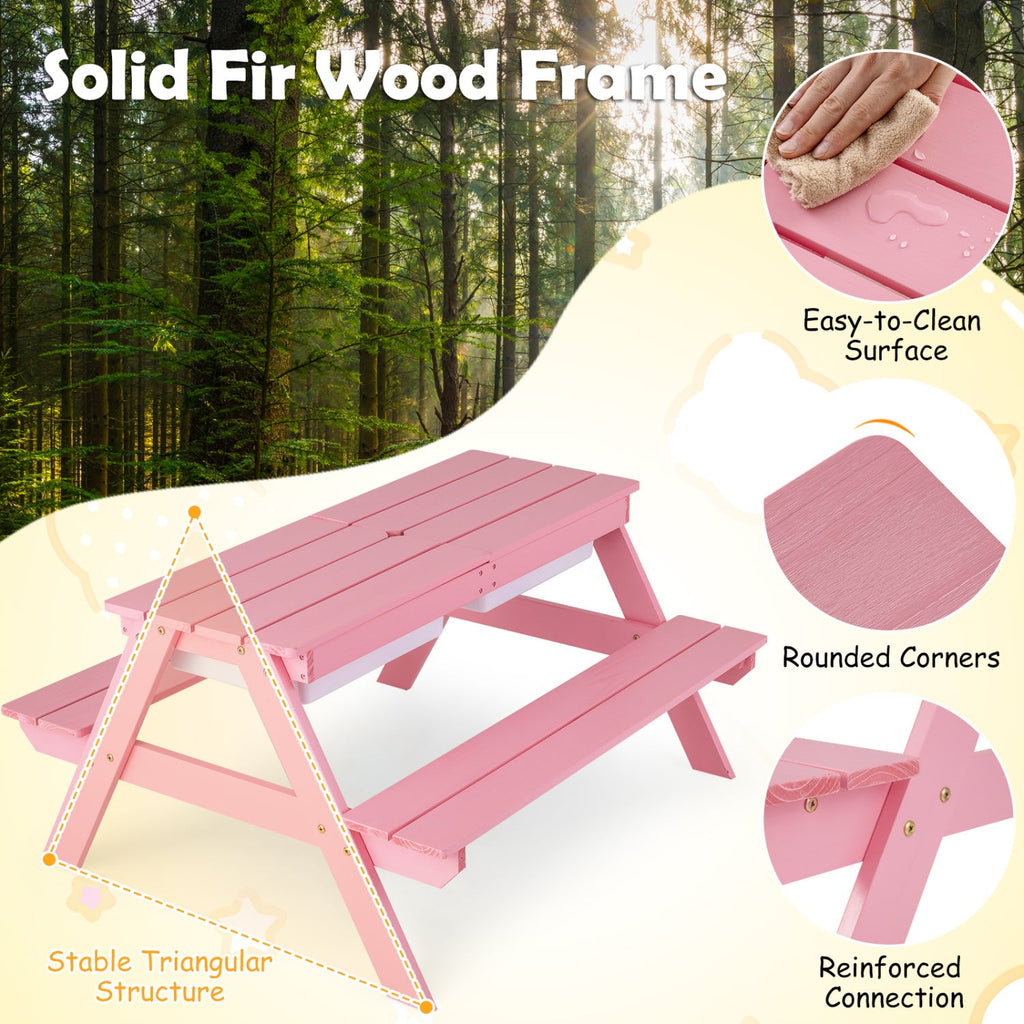 3-in-1 Kids Fir Picnic Table with Umbrella