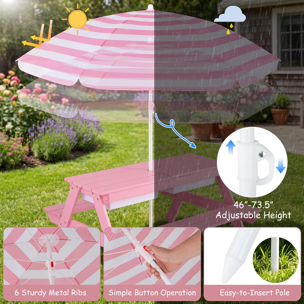 3-in-1 Kids Fir Picnic Table with Umbrella
