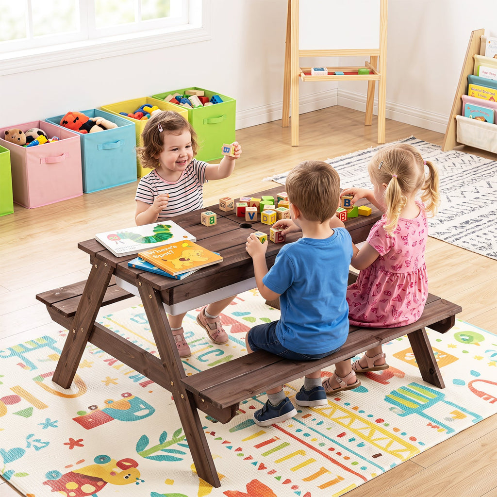 3-in-1 Kids Fir Picnic Table with Umbrella