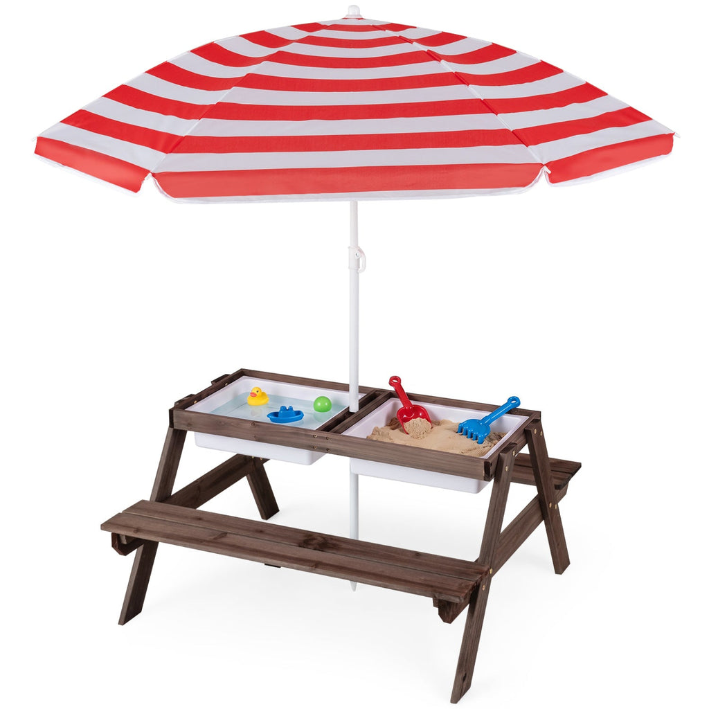 3-in-1 Kids Fir Picnic Table with Umbrella