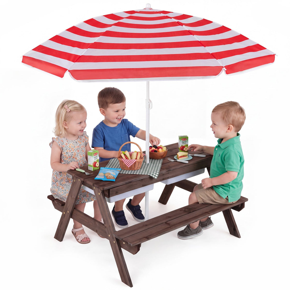 3-in-1 Kids Fir Picnic Table with Umbrella