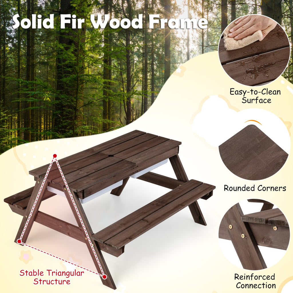 3-in-1 Kids Fir Picnic Table with Umbrella