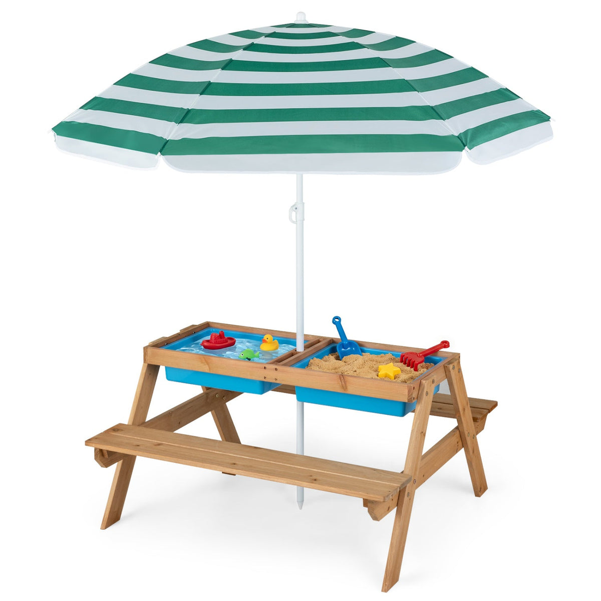3-in-1 Kids Fir Picnic Table with Umbrella