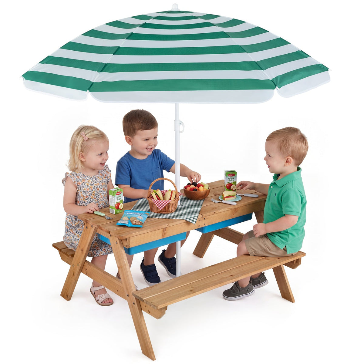 3-in-1 Kids Fir Picnic Table with Umbrella