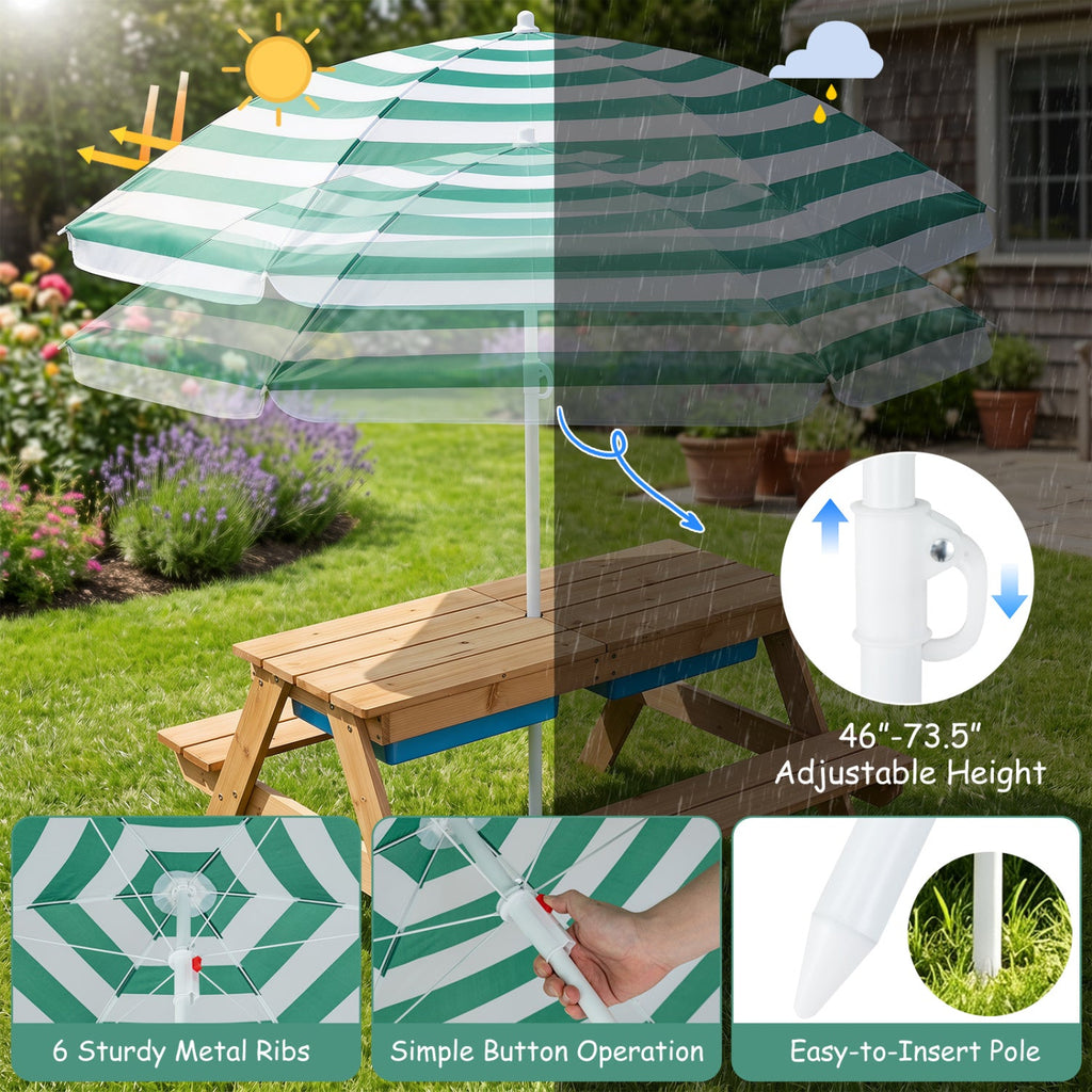 3-in-1 Kids Fir Picnic Table with Umbrella