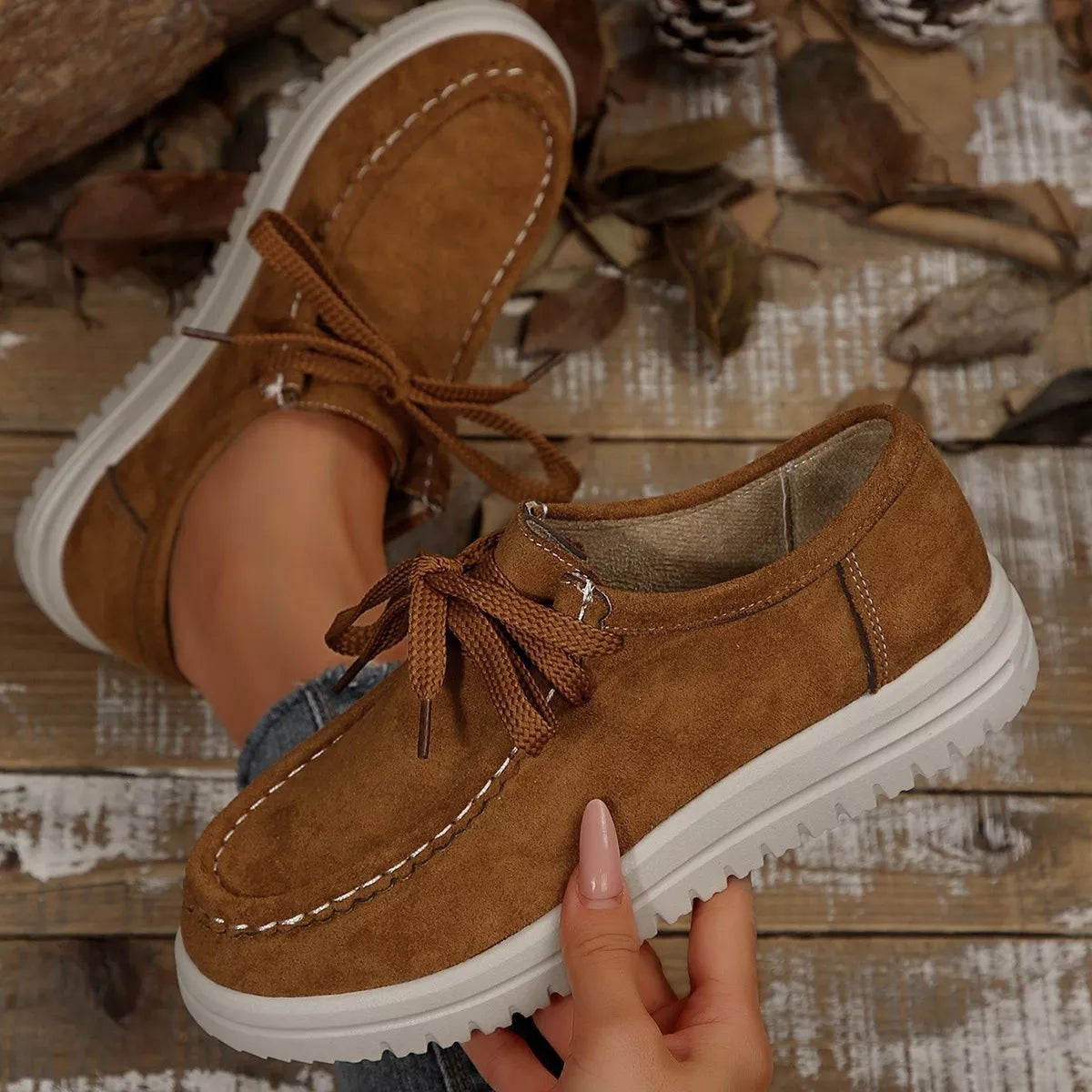 Women's Lace-Up Suede Round Toe Flats | Comfortable Casual Shoes