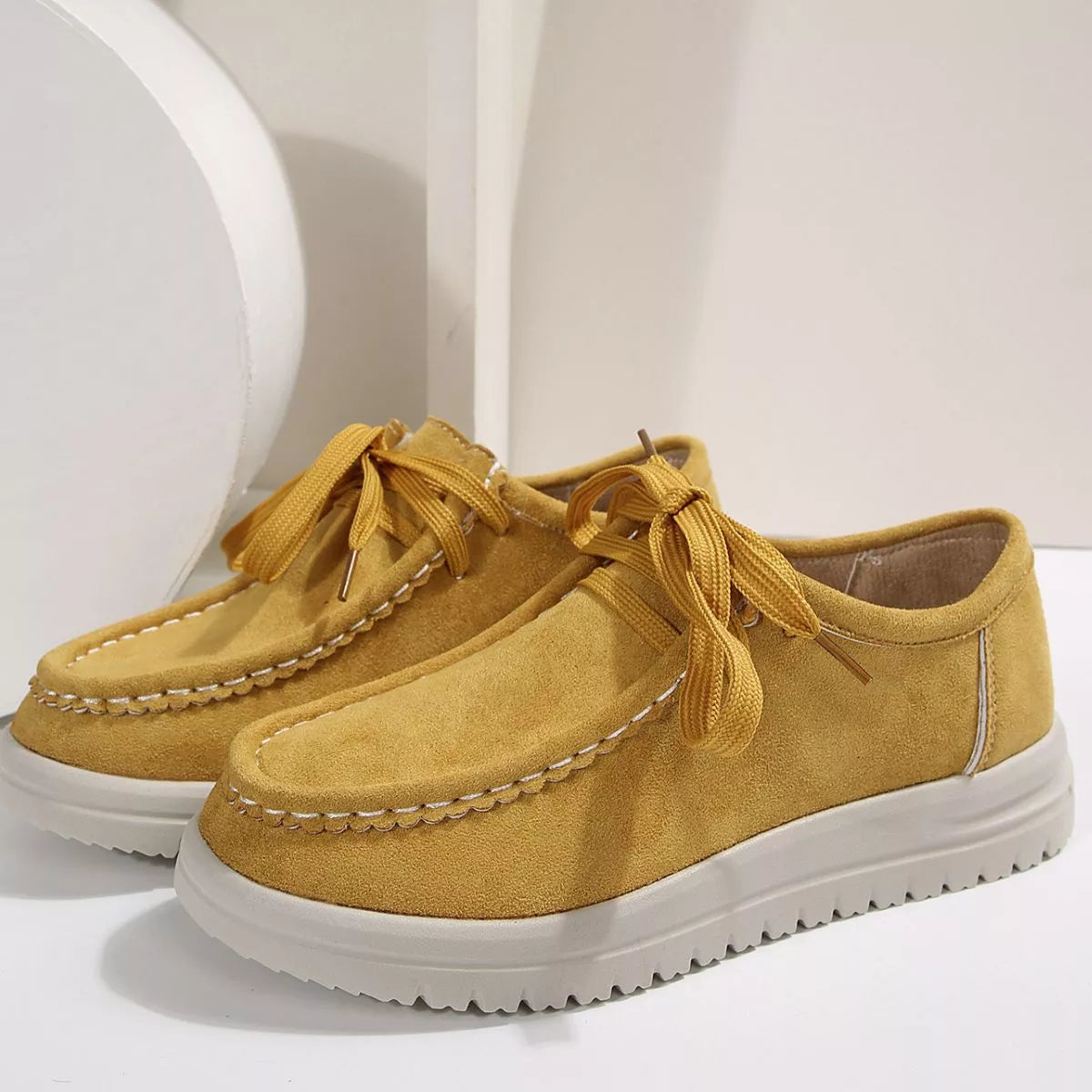 Women's Lace-Up Suede Round Toe Flats | Comfortable Casual Shoes